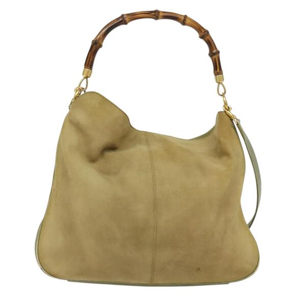 GUCCI Bamboo Shoulder Bag Suede Beige Gold 001 58 001 58 - Picture 3 of 12